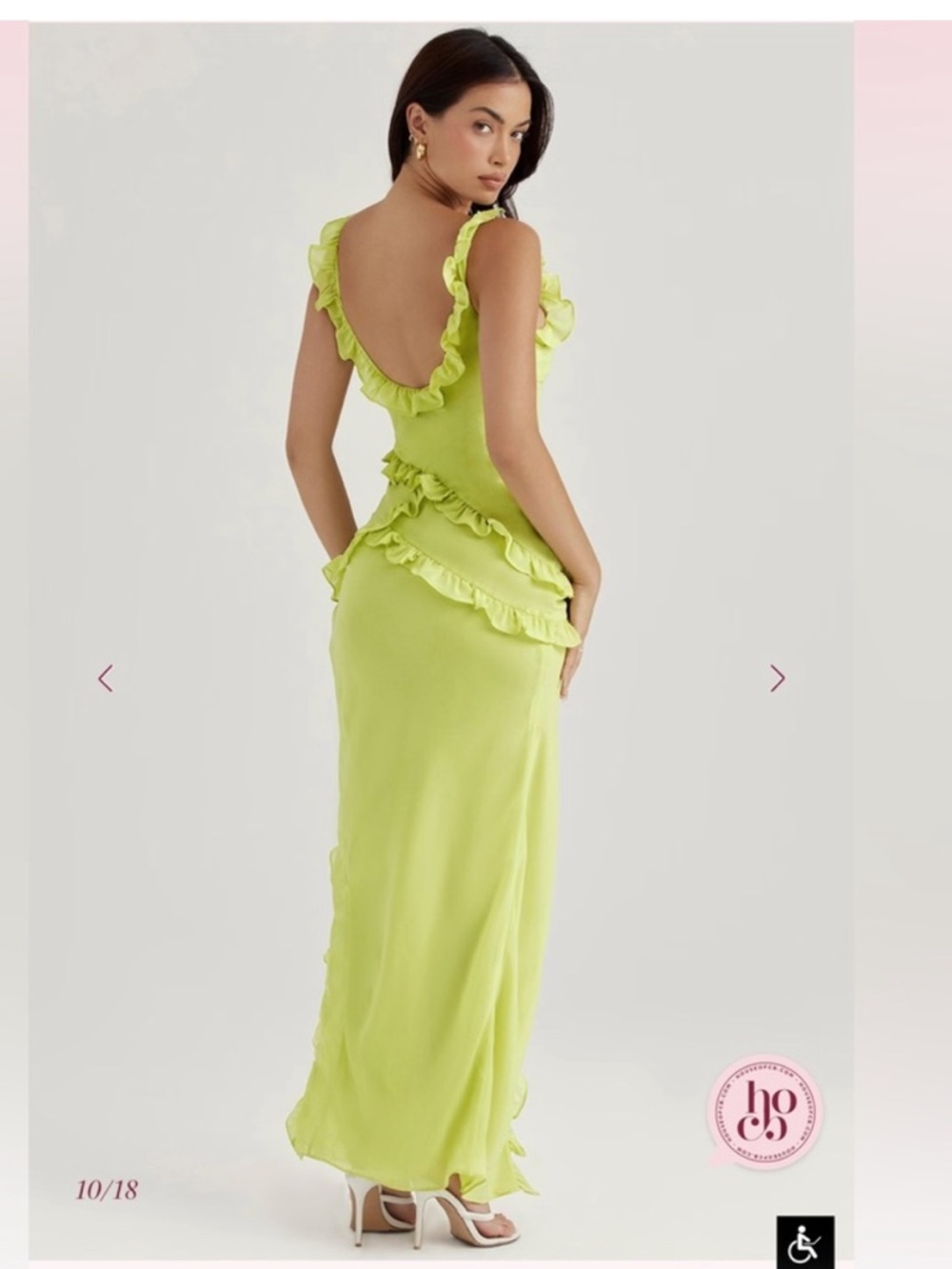 House of CB Green Ruffled Slit Maxi Dress - Picture 2 of 3